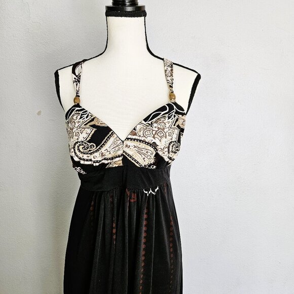 Alyn Paige Black Floral Bottom Halter Boho Maxi Dress Size Small - Picture 2 of 6